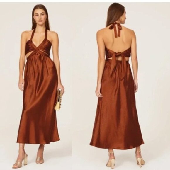 Line & Dot Emma Dress Halter Midi Side Cutout  Rust Size XS - Picture 1 of 11